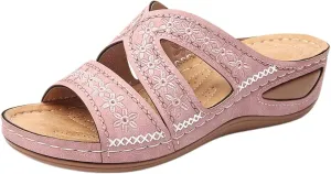 Slide Sandals Women Orthopedic Casual Wedge Slipper Sandals Fashion Cutout Flower Design Walking Shoes Lightweight Non-Slip Summer Beach Slippers