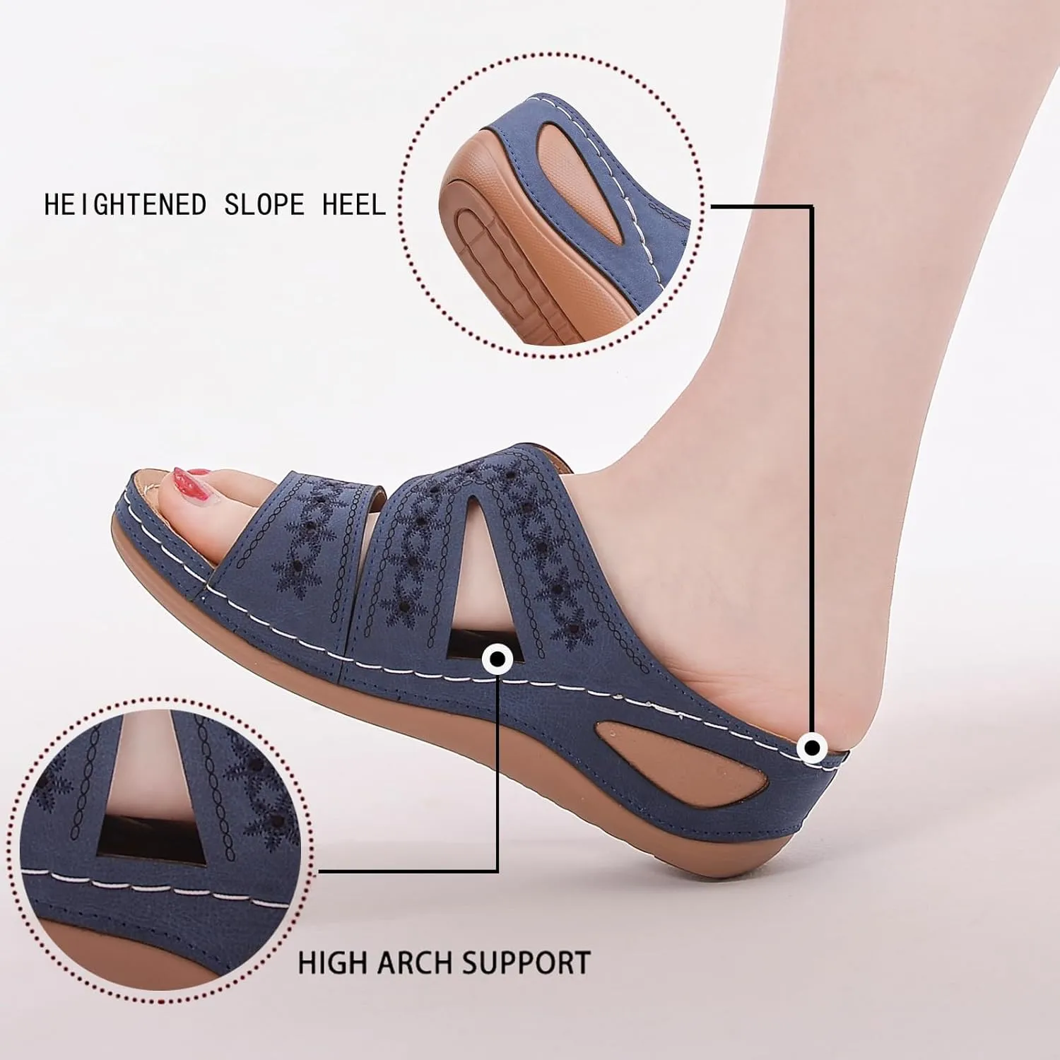 Slide Sandals Women Orthopedic Casual Wedge Slipper Sandals Fashion Cutout Flower Design Walking Shoes Lightweight Non-Slip Summer Beach Slippers