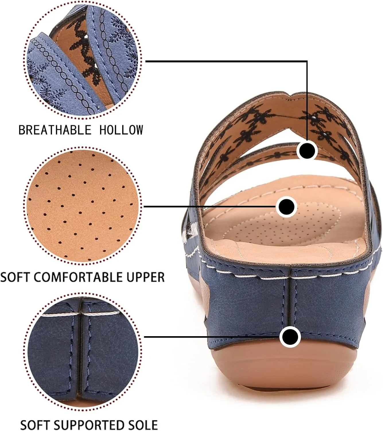 Slide Sandals Women Orthopedic Casual Wedge Slipper Sandals Fashion Cutout Flower Design Walking Shoes Lightweight Non-Slip Summer Beach Slippers