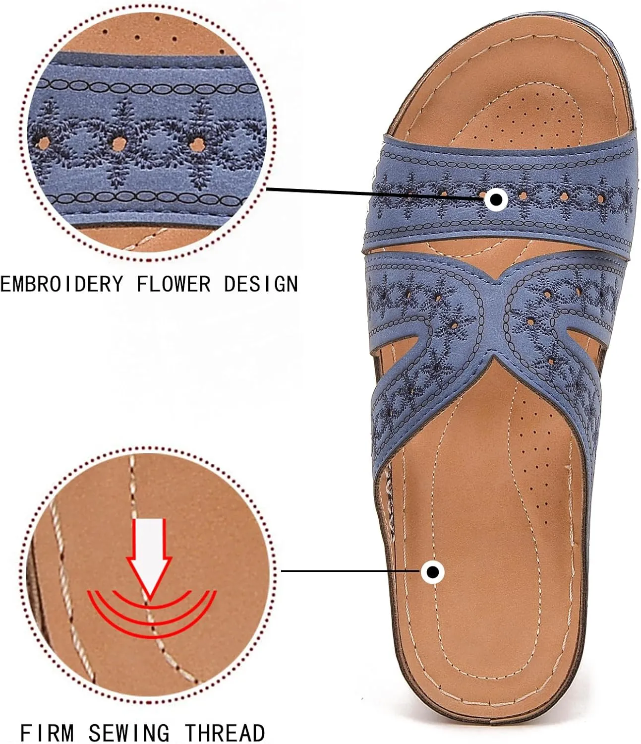 Slide Sandals Women Orthopedic Casual Wedge Slipper Sandals Fashion Cutout Flower Design Walking Shoes Lightweight Non-Slip Summer Beach Slippers