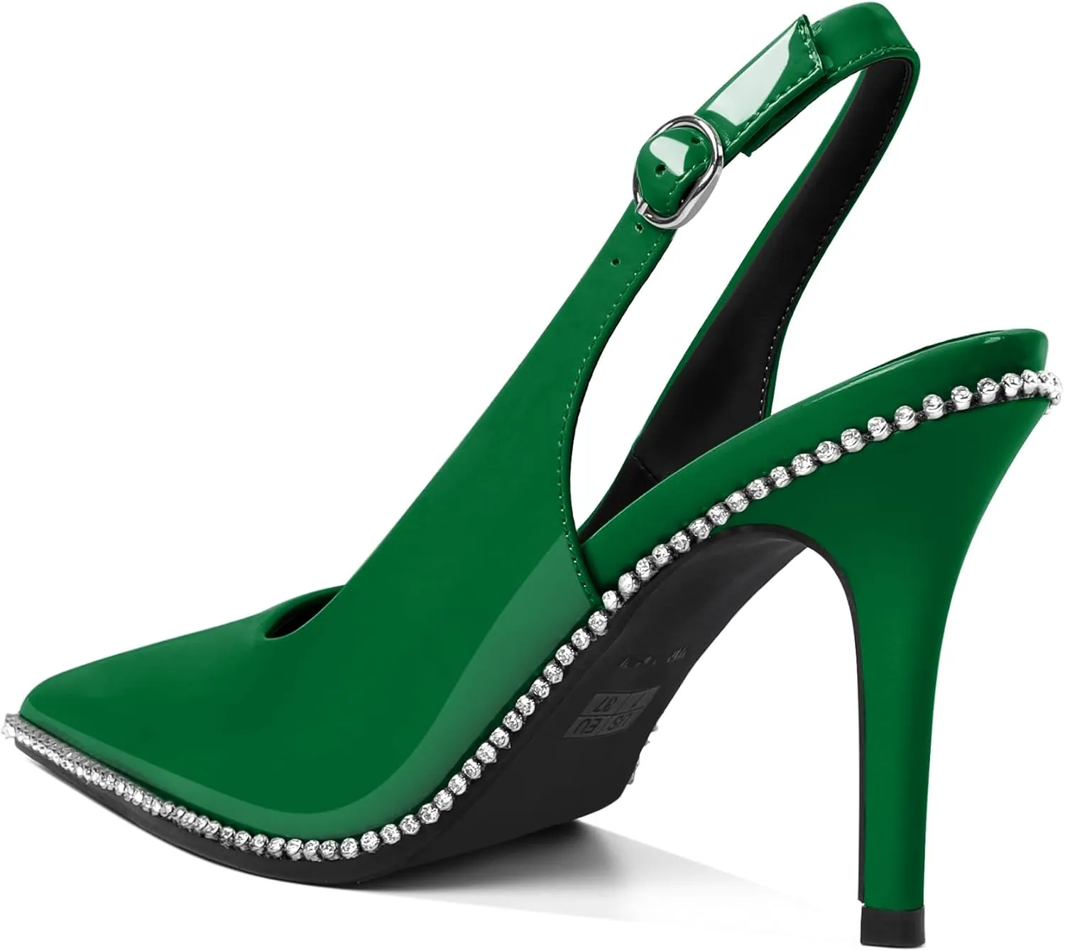 Slingback Heels Women Stilettos High Heel Rhinestones Beaded Pumps Closed Pointd Toe Shoes Slip On Event Party 3.5 Inch Dressy Sandals