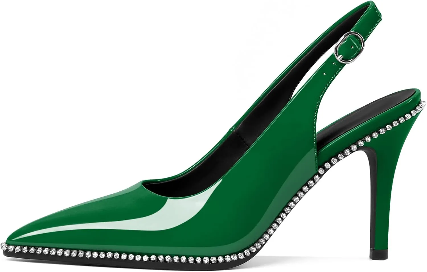 Slingback Heels Women Stilettos High Heel Rhinestones Beaded Pumps Closed Pointd Toe Shoes Slip On Event Party 3.5 Inch Dressy Sandals