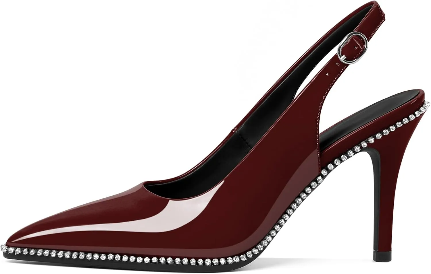 Slingback Heels Women Stilettos High Heel Rhinestones Beaded Pumps Closed Pointd Toe Shoes Slip On Event Party 3.5 Inch Dressy Sandals