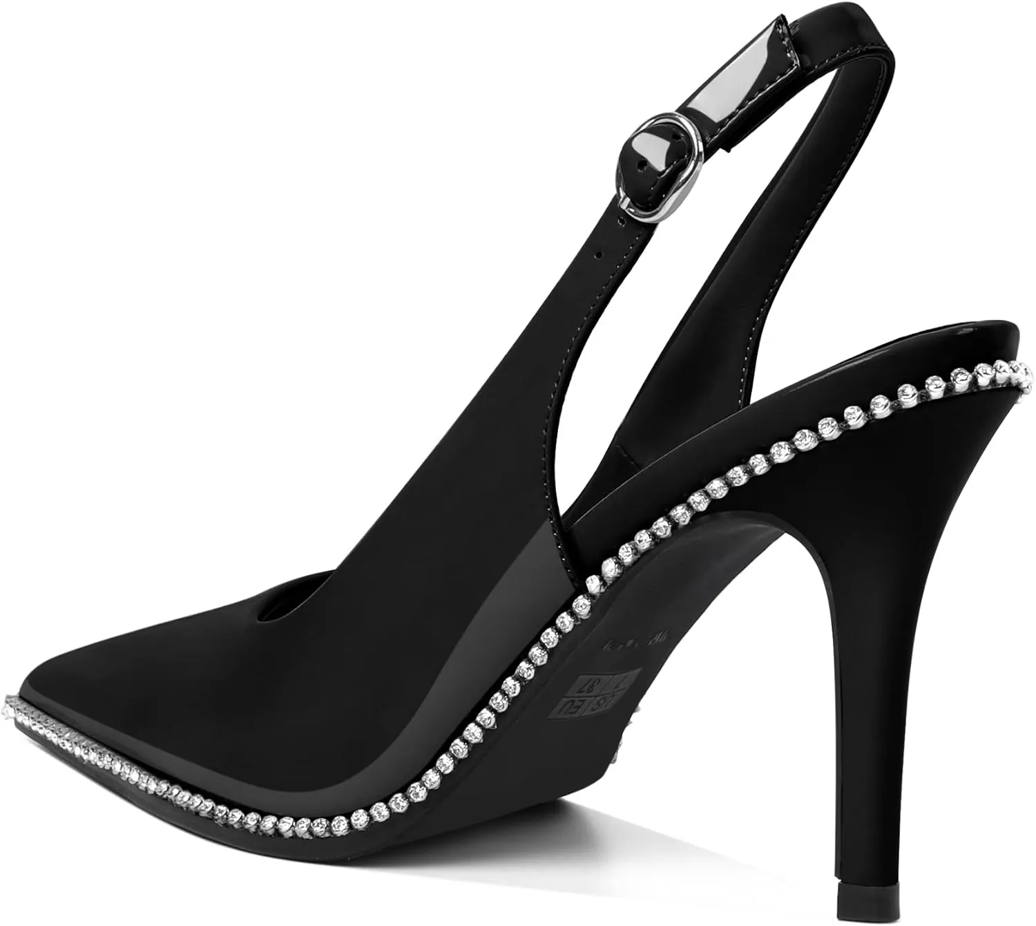 Slingback Heels Women Stilettos High Heel Rhinestones Beaded Pumps Closed Pointd Toe Shoes Slip On Event Party 3.5 Inch Dressy Sandals