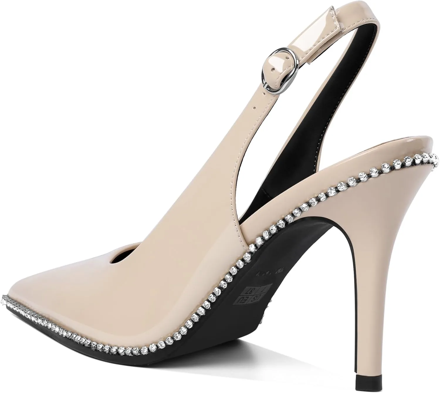 Slingback Heels Women Stilettos High Heel Rhinestones Beaded Pumps Closed Pointd Toe Shoes Slip On Event Party 3.5 Inch Dressy Sandals