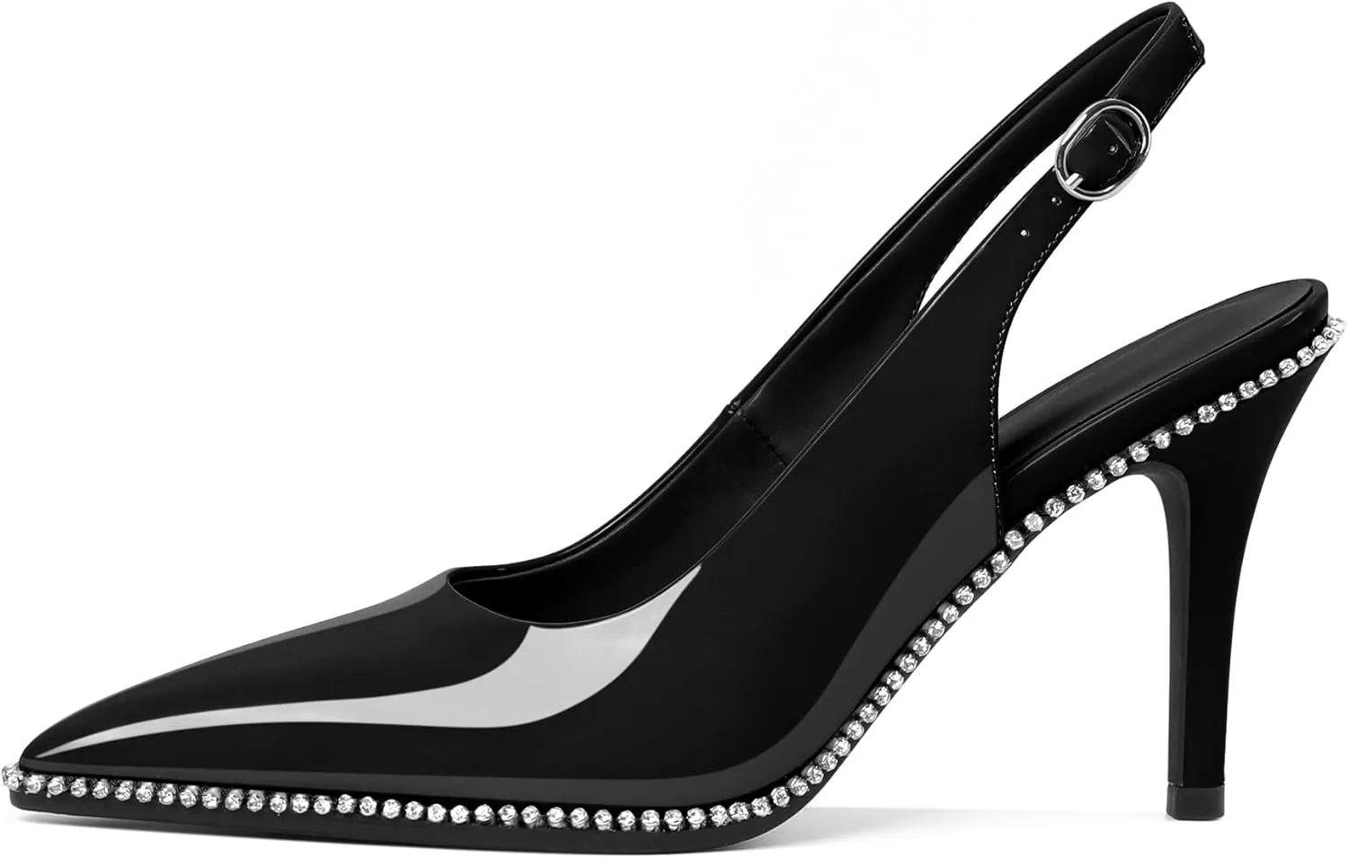 Slingback Heels Women Stilettos High Heel Rhinestones Beaded Pumps Closed Pointd Toe Shoes Slip On Event Party 3.5 Inch Dressy Sandals