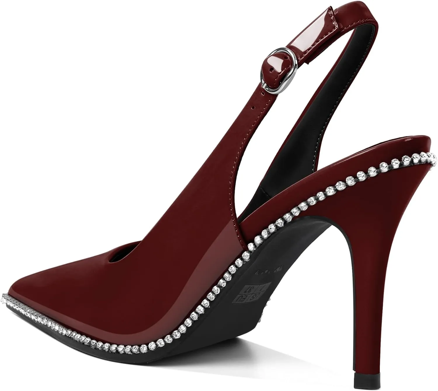Slingback Heels Women Stilettos High Heel Rhinestones Beaded Pumps Closed Pointd Toe Shoes Slip On Event Party 3.5 Inch Dressy Sandals