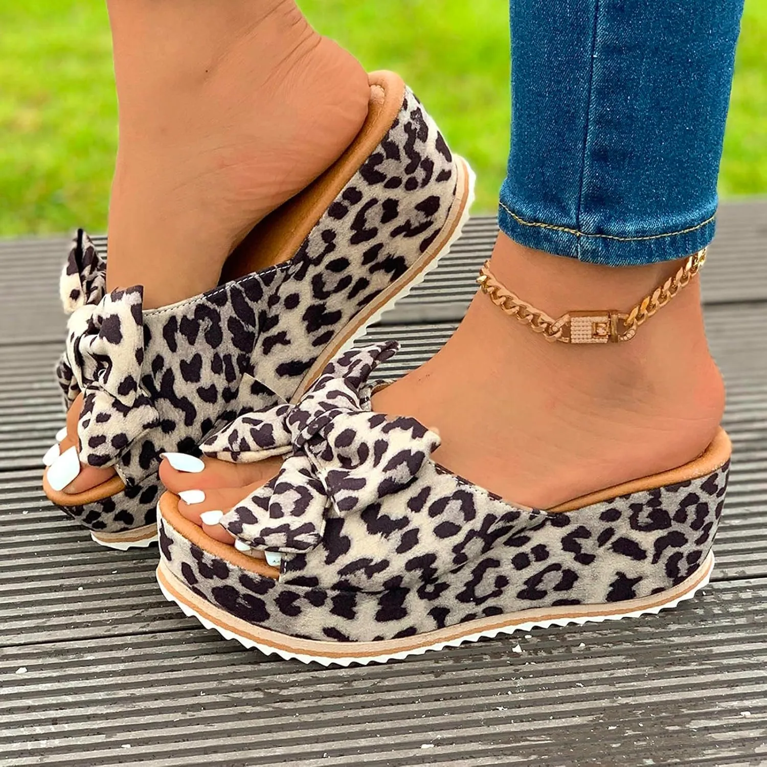 Slip On Platform Sandals for Women 2025 Wedge Sandals Comfortable Slides Bow Tie Open Toe Summer Sandal Thick Cushion Slippers for Women Dressy Summer