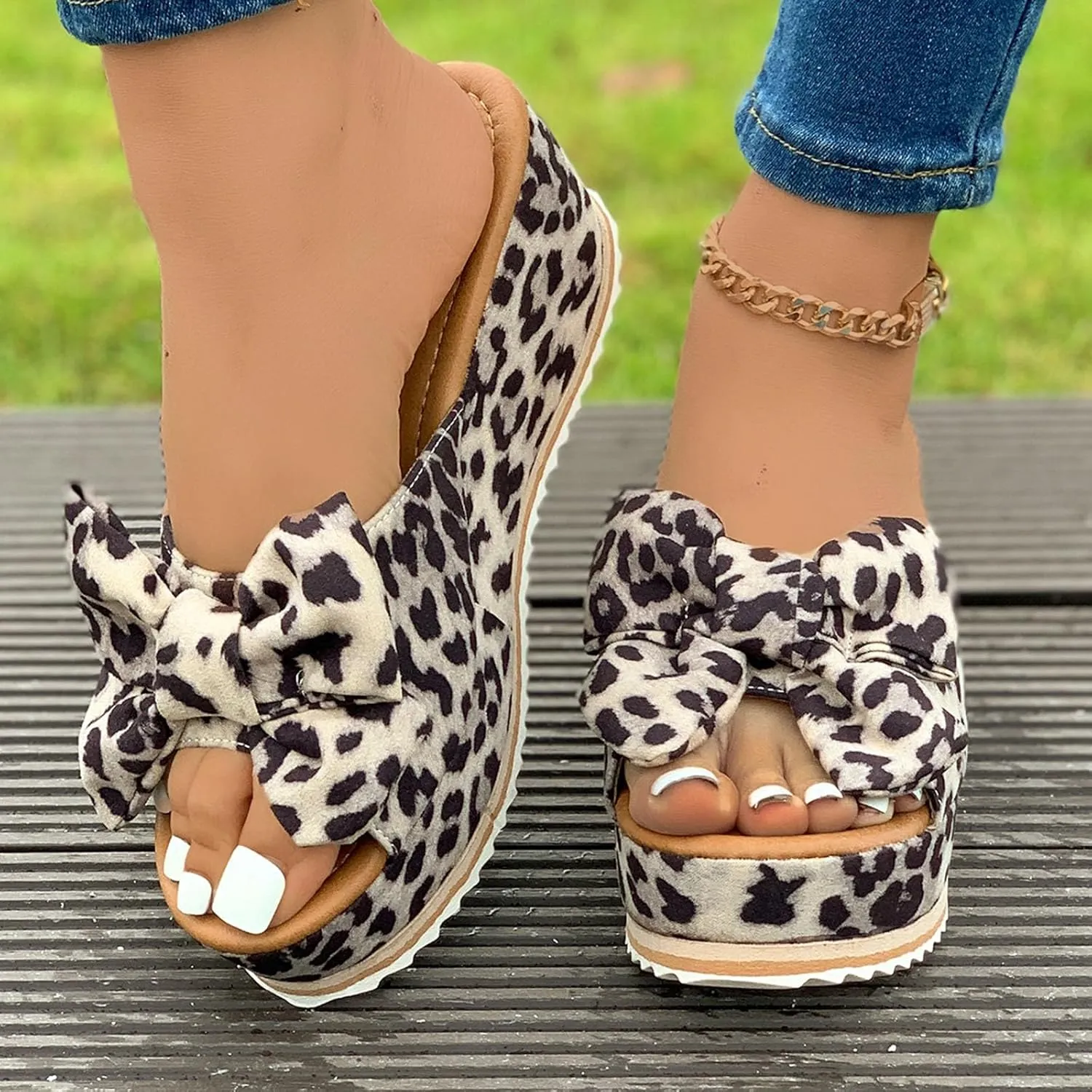 Slip On Platform Sandals for Women 2025 Wedge Sandals Comfortable Slides Bow Tie Open Toe Summer Sandal Thick Cushion Slippers for Women Dressy Summer