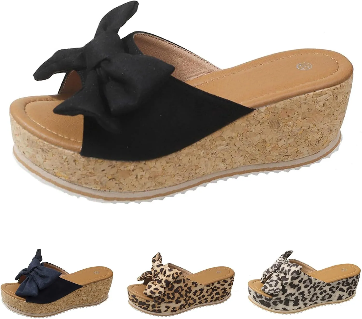 Slip On Platform Sandals for Women 2025 Wedge Sandals Comfortable Slides Bow Tie Open Toe Summer Sandal Thick Cushion Slippers for Women Dressy Summer