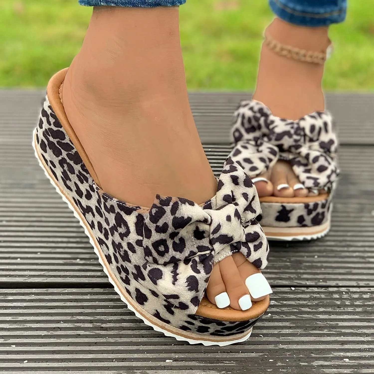 Slip On Platform Sandals for Women 2025 Wedge Sandals Comfortable Slides Bow Tie Open Toe Summer Sandal Thick Cushion Slippers for Women Dressy Summer