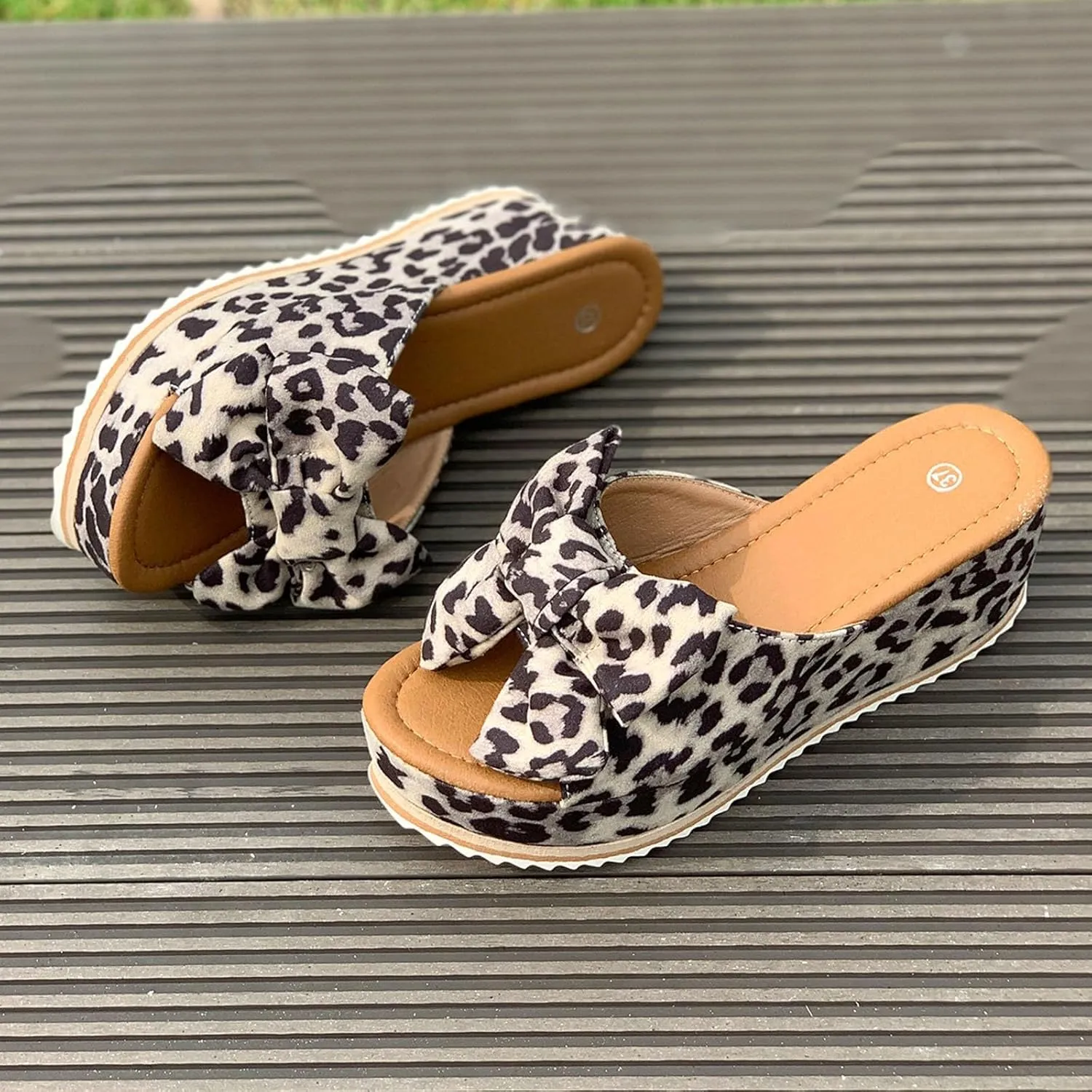 Slip On Platform Sandals for Women 2025 Wedge Sandals Comfortable Slides Bow Tie Open Toe Summer Sandal Thick Cushion Slippers for Women Dressy Summer