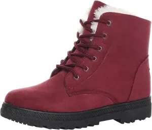 Snow Boots For Women Waterproof Platform Boots for Women Chunky Heel Warm Round Toe Lace Up Flat Short Snow Boots