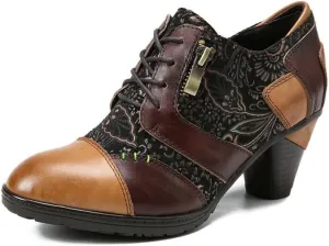 SOCOFY Ankle Boots for Women Leather Block Heel Bohemian Leather Mary Jane Shoes Summer