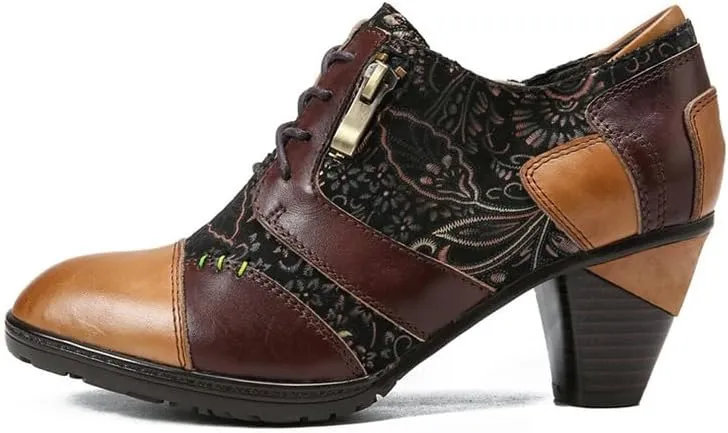 SOCOFY Ankle Boots for Women Leather Block Heel Bohemian Leather Mary Jane Shoes Summer