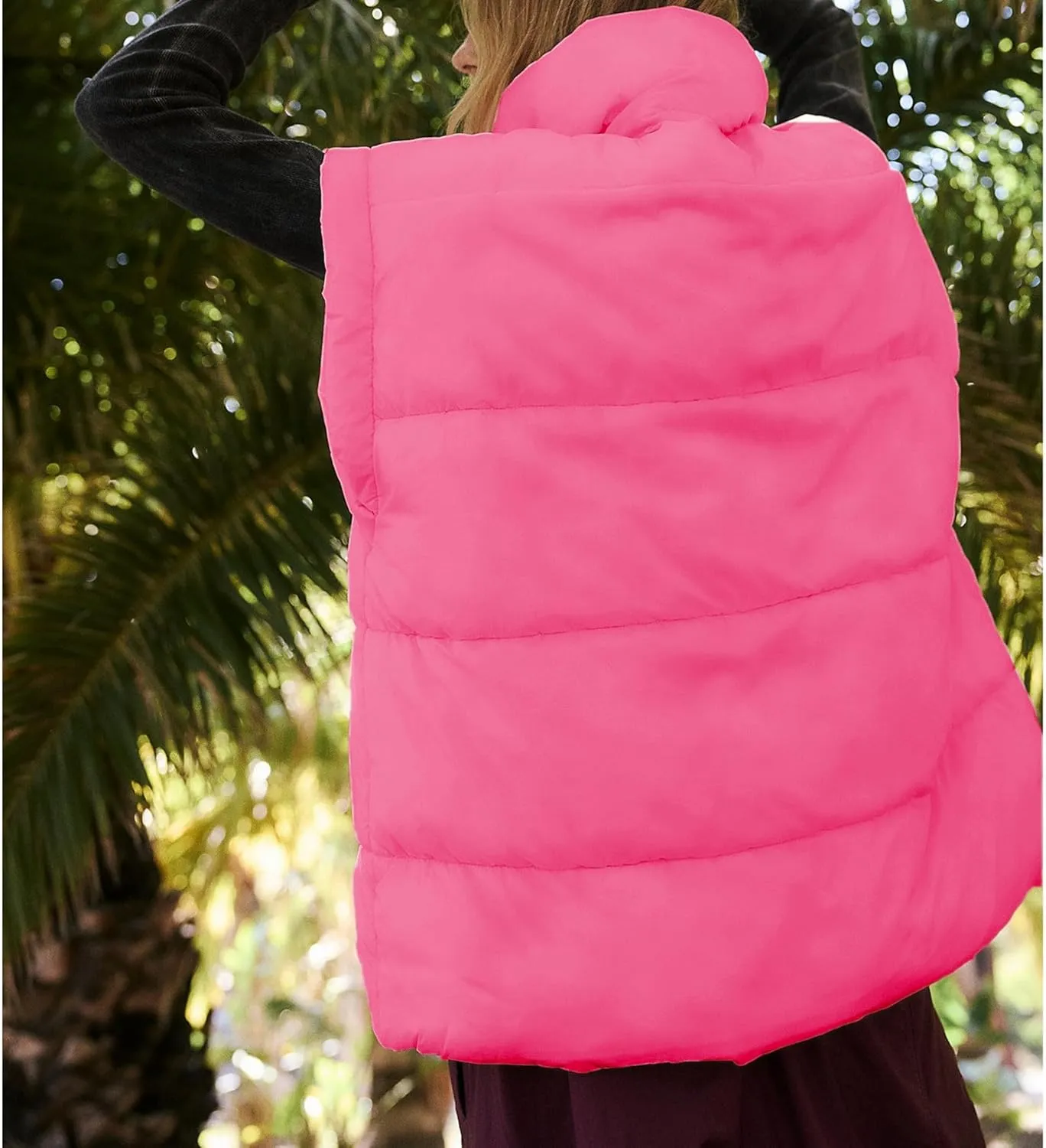 Songling Womens Oversized Puffer Vest Stand Collar Full Zip Sleeveless Bubble Puffer Vest Quilted Padded Warm Coat Outwear