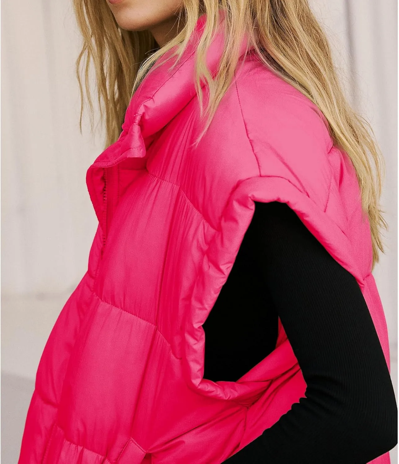 Songling Womens Oversized Puffer Vest Stand Collar Full Zip Sleeveless Bubble Puffer Vest Quilted Padded Warm Coat Outwear