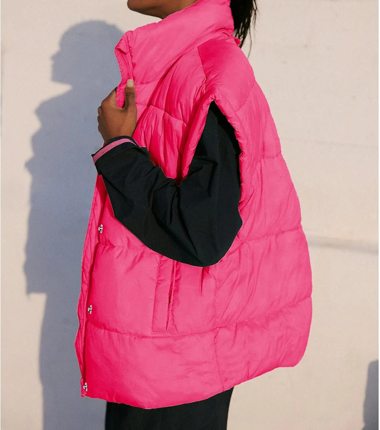 Songling Womens Oversized Puffer Vest Stand Collar Full Zip Sleeveless Bubble Puffer Vest Quilted Padded Warm Coat Outwear