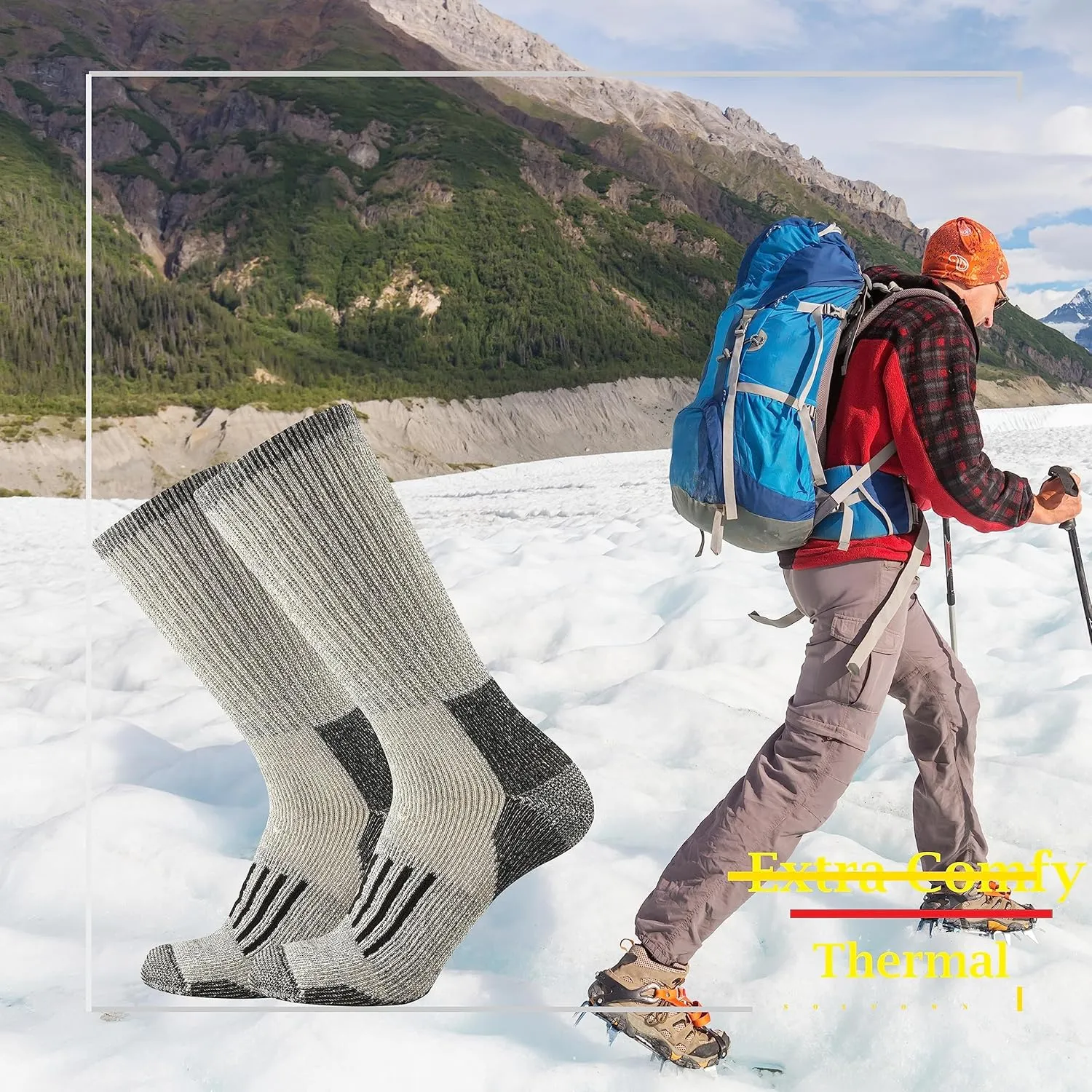 SOX TOWN Men's Merino Wool Cushion Crew Socks Moisture Wicking Control for Outdoor Hiking Work Boot Thermal Warm All Seasons
