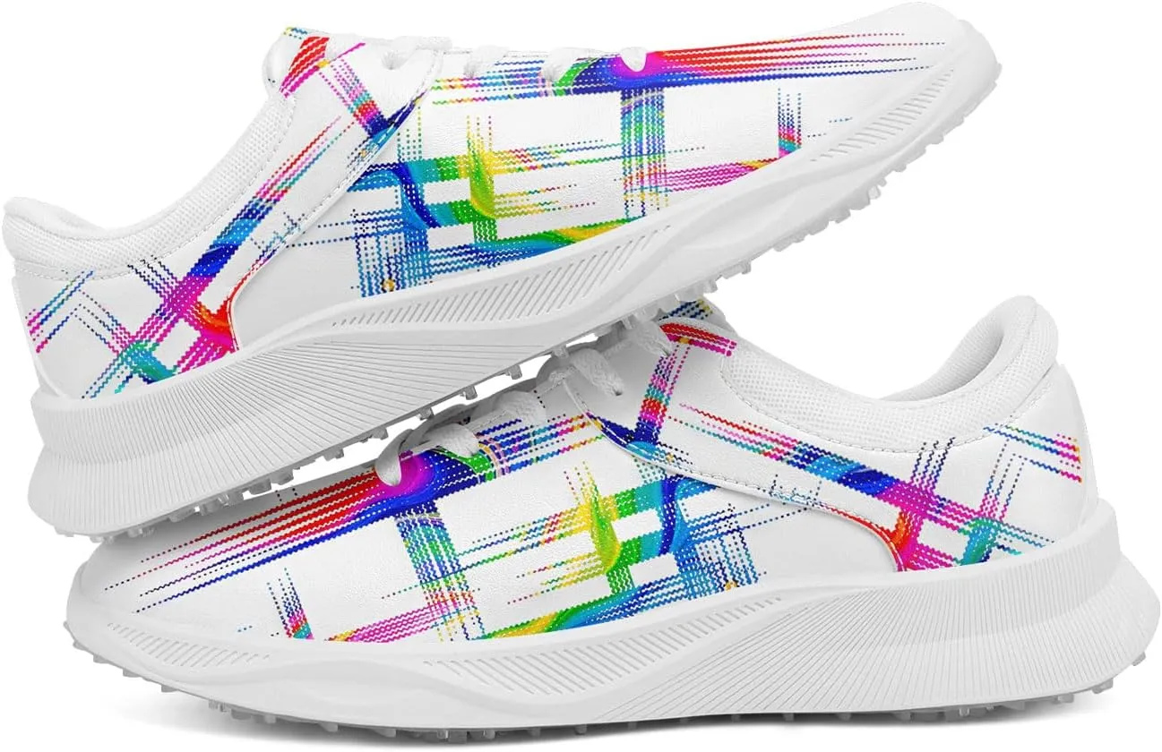 Spikeless Golf Shoes for Men & Women, Breathable Golf Sneakers Colorful Abstract Art Sports Walking Shoes Fashion Footwear