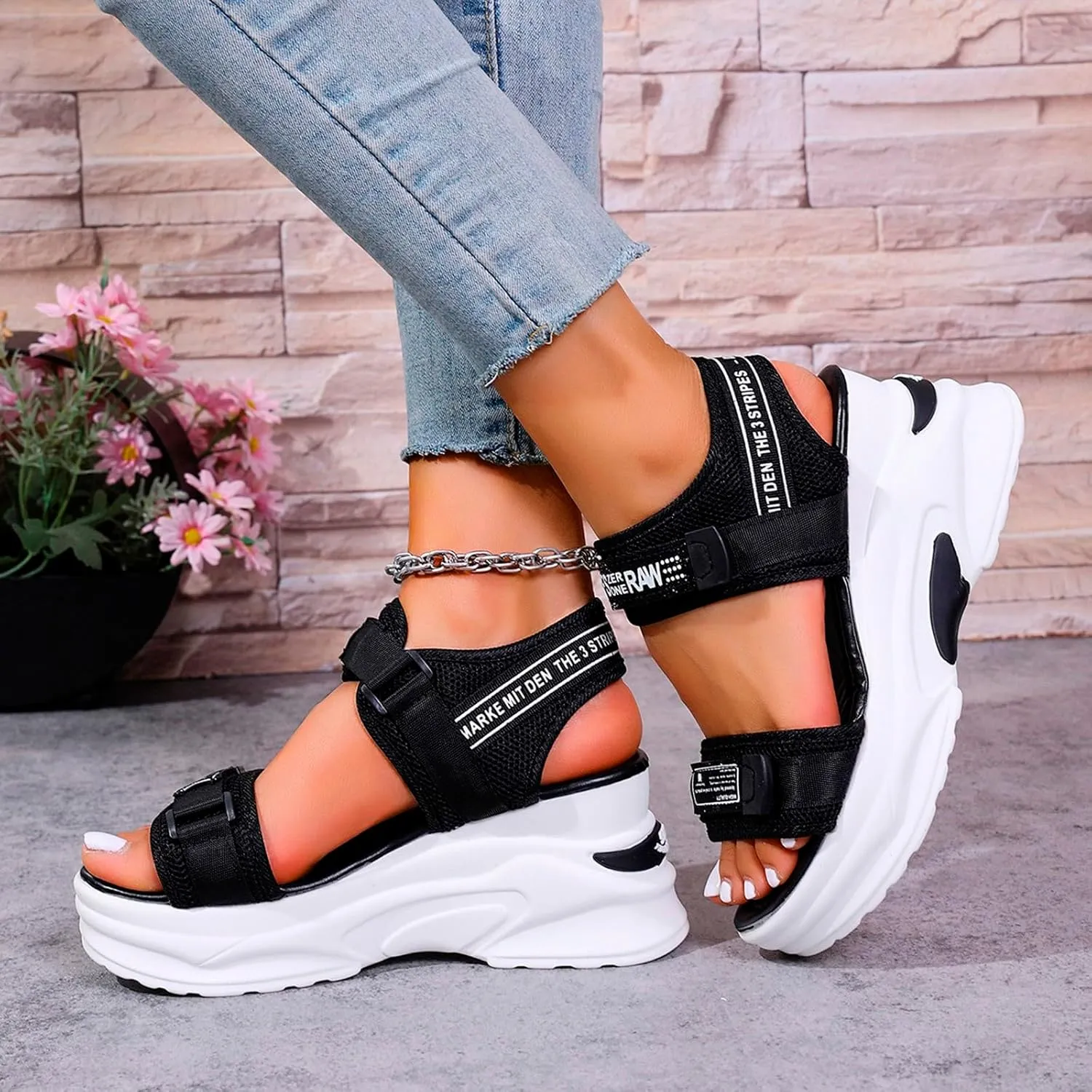 Sport Chunky Platform Sandals Women,Women's Hiking Sandals with Arch Support Walking Sandals Fashion Wedge Breathable Mesh Platform Shoes Outdoor Lightweight Antislip Beach Sandals