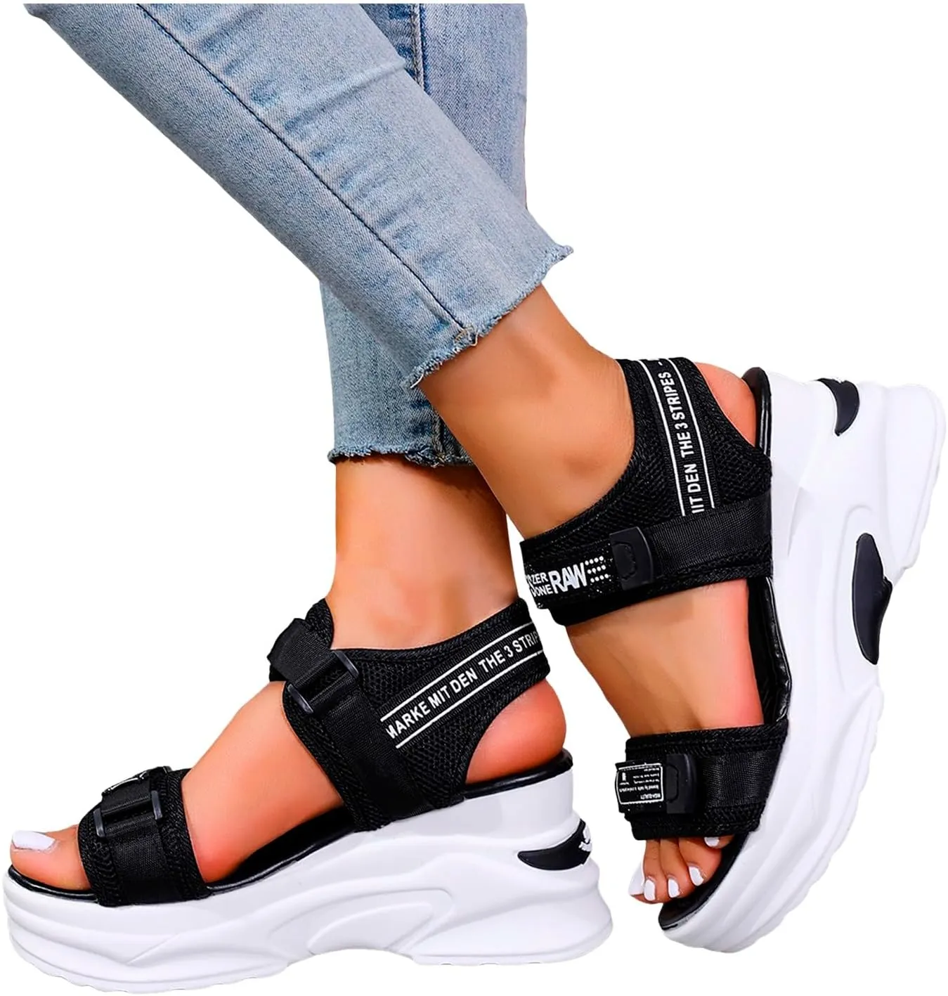 Sport Chunky Platform Sandals Women,Women's Hiking Sandals with Arch Support Walking Sandals Fashion Wedge Breathable Mesh Platform Shoes Outdoor Lightweight Antislip Beach Sandals