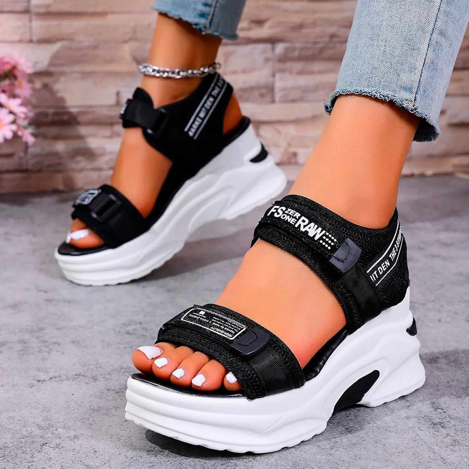 Sport Chunky Platform Sandals Women,Women's Hiking Sandals with Arch Support Walking Sandals Fashion Wedge Breathable Mesh Platform Shoes Outdoor Lightweight Antislip Beach Sandals