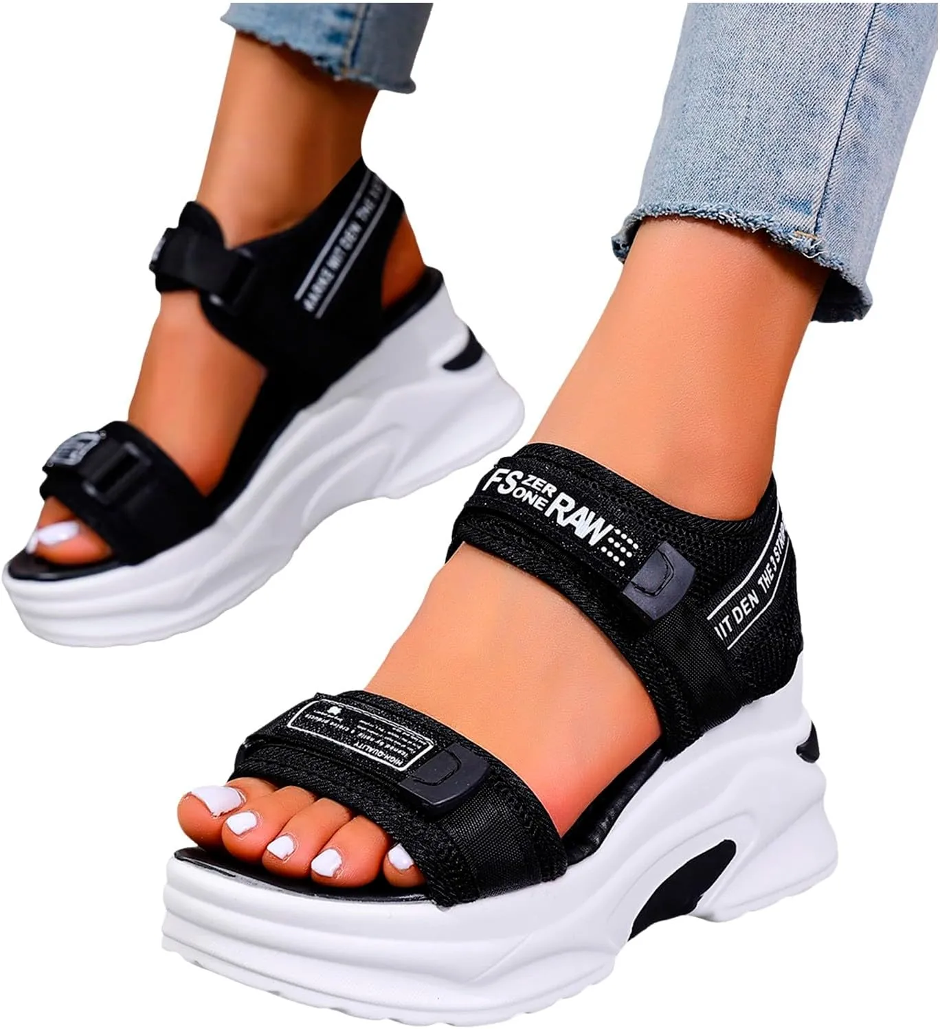 Sport Chunky Platform Sandals Women,Women's Hiking Sandals with Arch Support Walking Sandals Fashion Wedge Breathable Mesh Platform Shoes Outdoor Lightweight Antislip Beach Sandals