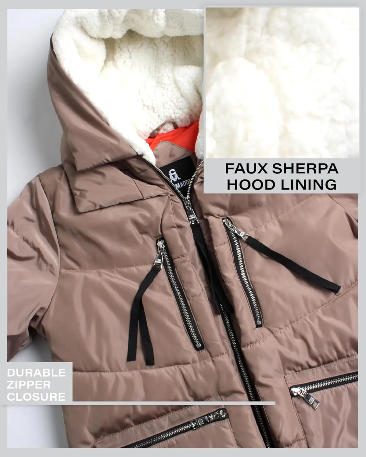 Steve Madden Women's Long Parka - Insulated Quilted Puffer Winter Coat for Women with Faux Sherpa Hood (Sizes: S-XL)
