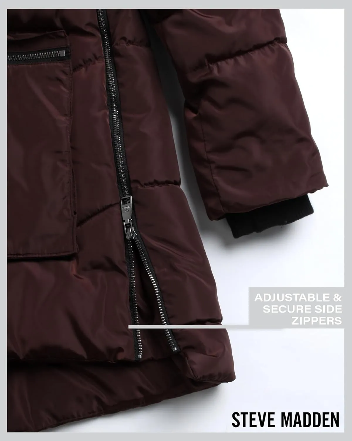 Steve Madden Women's Long Parka - Insulated Quilted Puffer Winter Coat for Women with Faux Sherpa Hood (Sizes: S-XL)