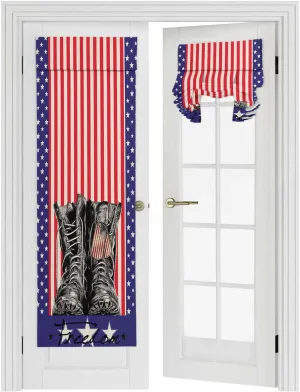 Stripes Stars Boots Blackout Door Curtains For Door Window,French/Front/Sidelight Door Tie Up Shade Drapes Thermal Insulated Privacy Rod Pocket Drapery,Freedom Patriotic Memorial Day 1 Panel 26"Wx70"L