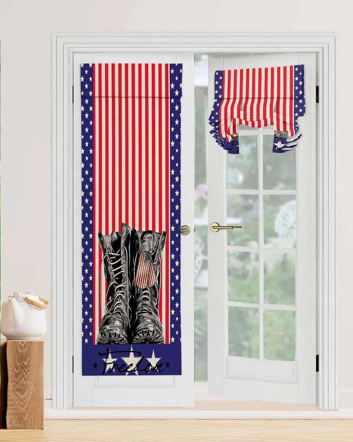 Stripes Stars Boots Blackout Door Curtains For Door Window,French/Front/Sidelight Door Tie Up Shade Drapes Thermal Insulated Privacy Rod Pocket Drapery,Freedom Patriotic Memorial Day 1 Panel 26"Wx70"L