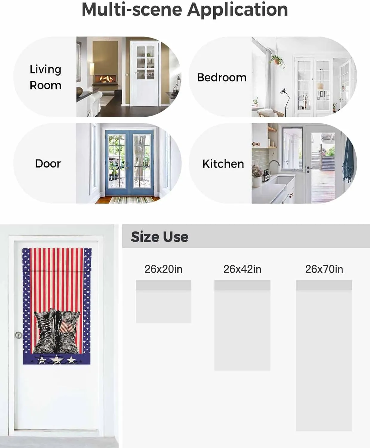 Stripes Stars Boots Blackout Door Curtains For Door Window,French/Front/Sidelight Door Tie Up Shade Drapes Thermal Insulated Privacy Rod Pocket Drapery,Freedom Patriotic Memorial Day 1 Panel 26"Wx70"L