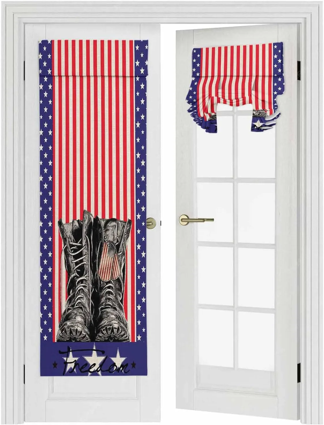 Stripes Stars Boots Blackout Door Curtains For Door Window,French/Front/Sidelight Door Tie Up Shade Drapes Thermal Insulated Privacy Rod Pocket Drapery,Freedom Patriotic Memorial Day 1 Panel 26"Wx70"L