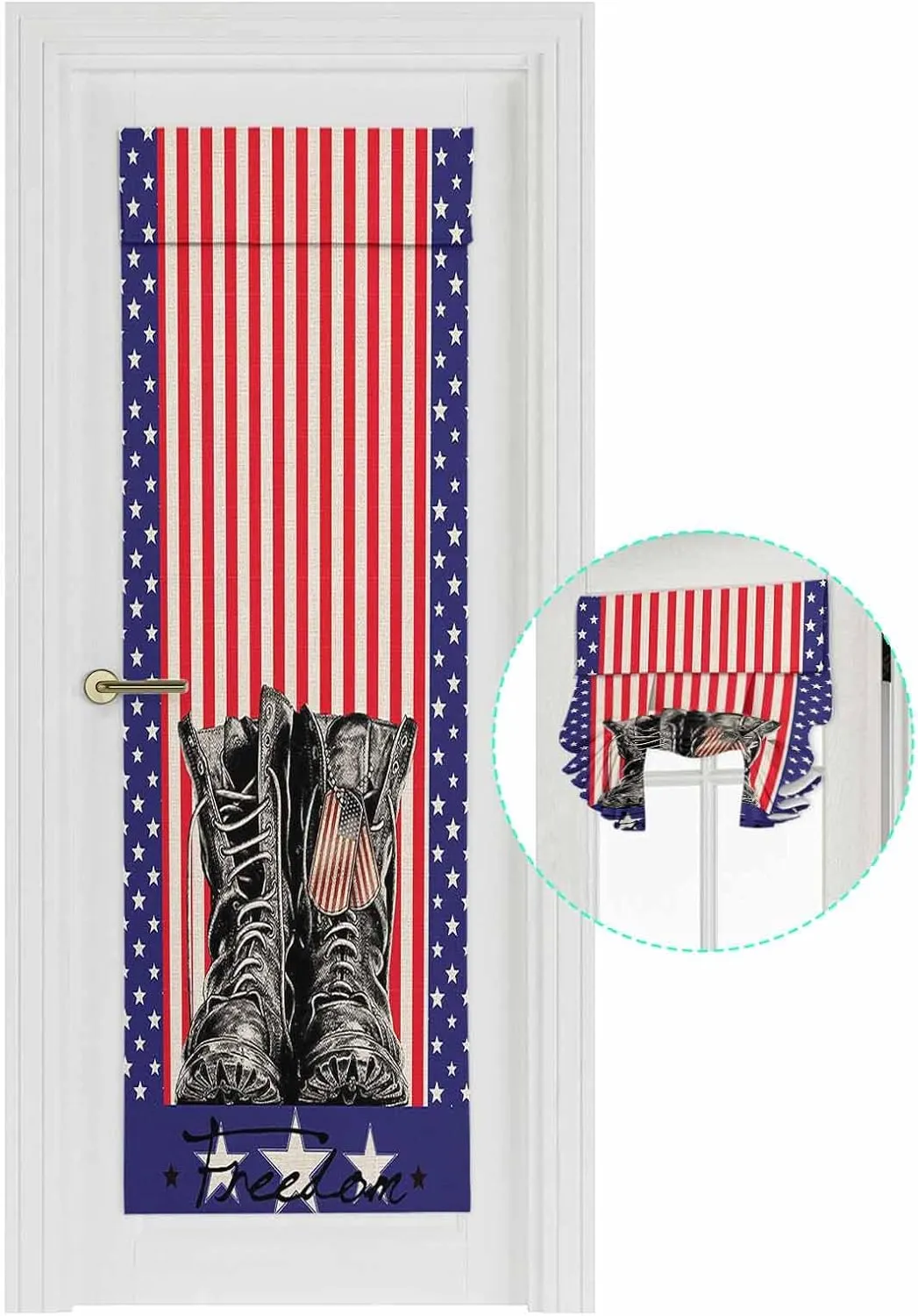 Stripes Stars Boots Blackout Door Curtains For Door Window,French/Front/Sidelight Door Tie Up Shade Drapes Thermal Insulated Privacy Rod Pocket Drapery,Freedom Patriotic Memorial Day 1 Panel 26"Wx70"L