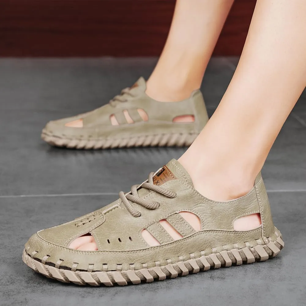 Succttssful Leather Beach Sandals for Men Closed Toe Water Sandals Casual Summer Sandals Non Slip Walking Fisherman Shoes