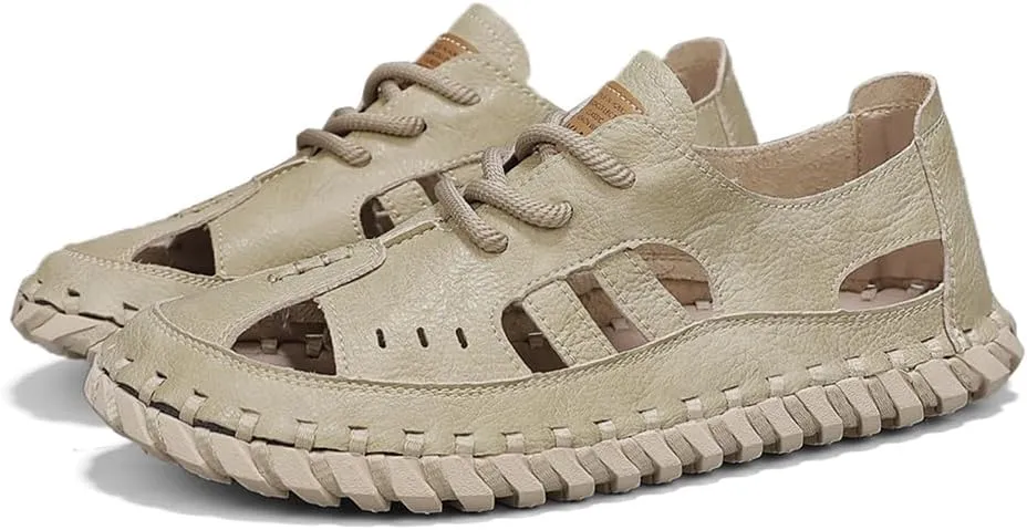 Succttssful Leather Beach Sandals for Men Closed Toe Water Sandals Casual Summer Sandals Non Slip Walking Fisherman Shoes