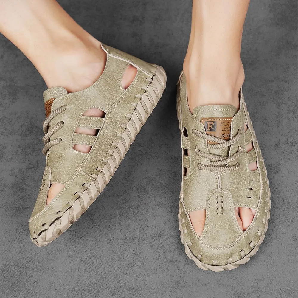 Succttssful Leather Beach Sandals for Men Closed Toe Water Sandals Casual Summer Sandals Non Slip Walking Fisherman Shoes