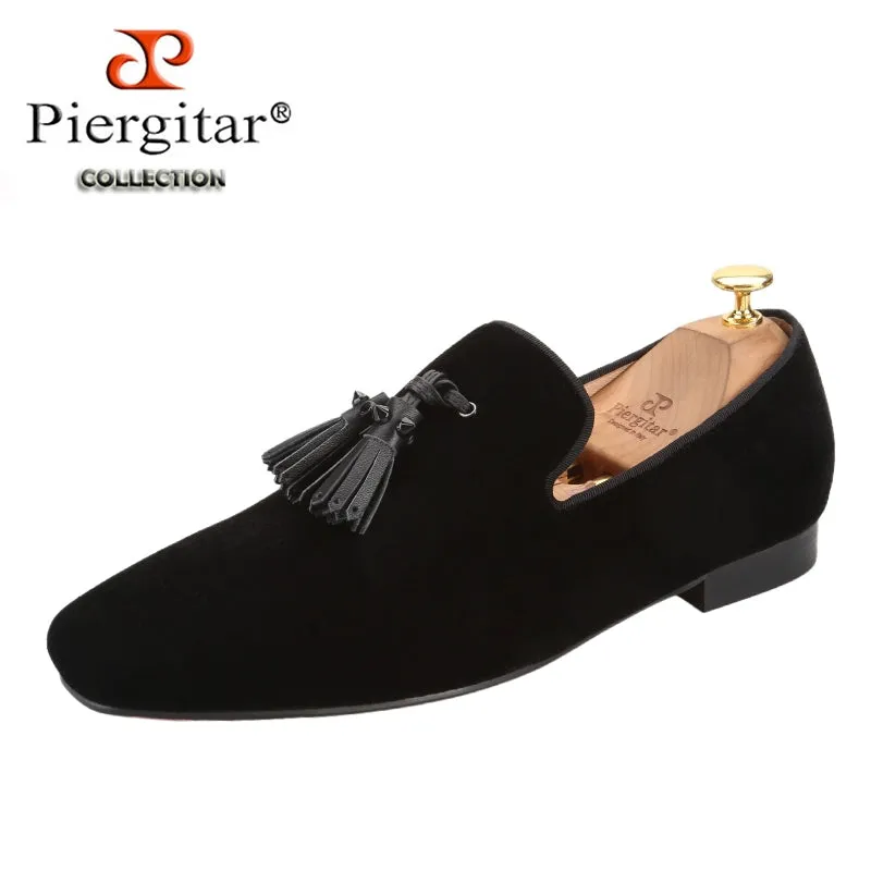 Summer men's velvet loafers handmade cowhide rivets fringed European and American trend foot red-soled shoes men
