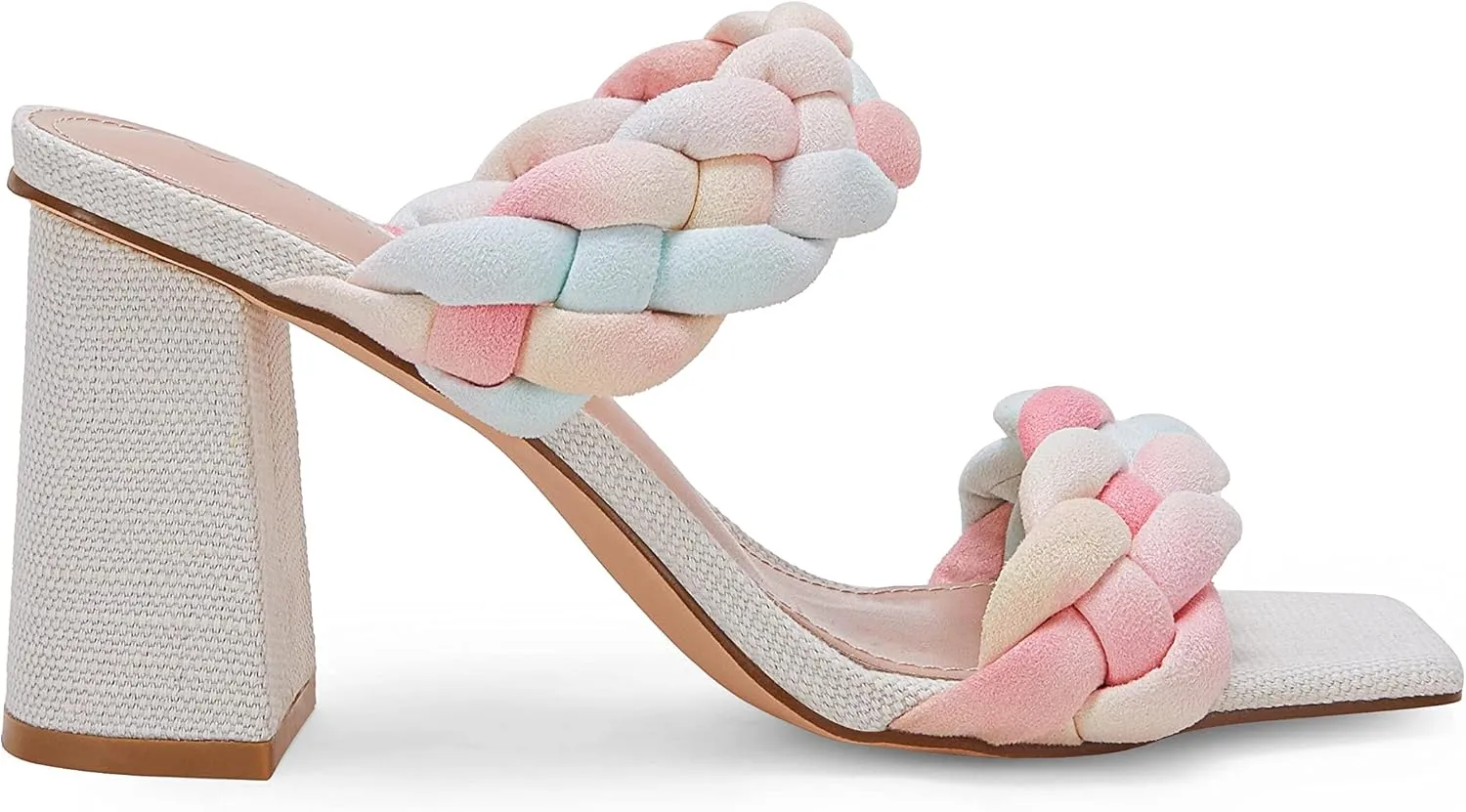Syktkmx Women's Braided Heeled Sandals Backless Square Open Toe Block Slide Sandals