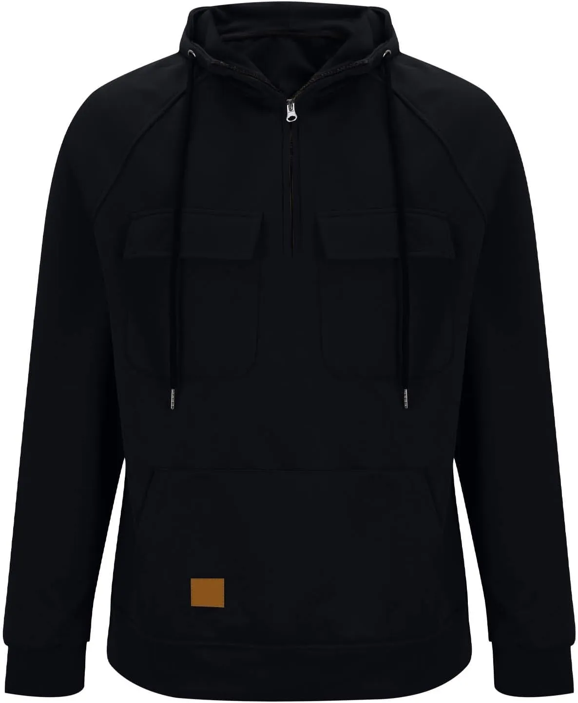 Tactical Sweatshirts for Men Quarter Zip Pullover Hoodie Long Sleeve Drawstring Workout Hoodies with Cargo Pockets