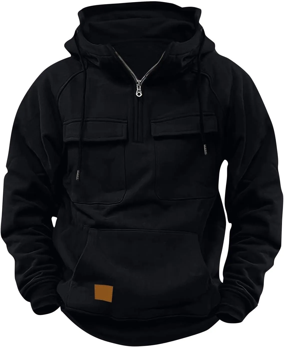 Tactical Sweatshirts for Men Quarter Zip Pullover Hoodie Long Sleeve Drawstring Workout Hoodies with Cargo Pockets