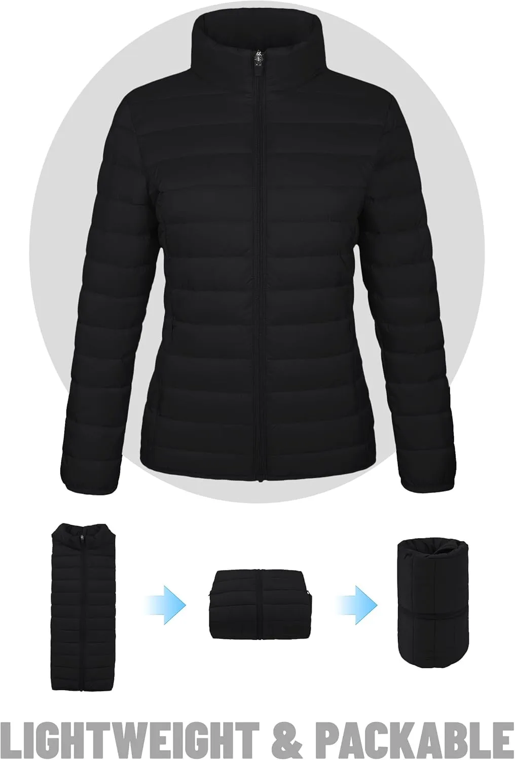 TACVASEN Womens Puffer Jacket Quilted Lightweight Stand Collar Zip Up Alternative Down Coat Warm Winter with 4 Pockets