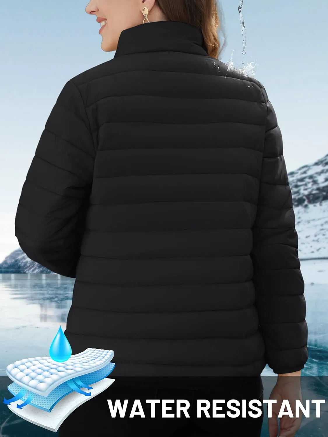 TACVASEN Womens Puffer Jacket Quilted Lightweight Stand Collar Zip Up Alternative Down Coat Warm Winter with 4 Pockets