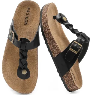 Thong Sandals for Women & Men，Non-slip Flip Flops with Cork Footbed Adjustable Buckle Summer Women Footwear Beach Essentials Slides