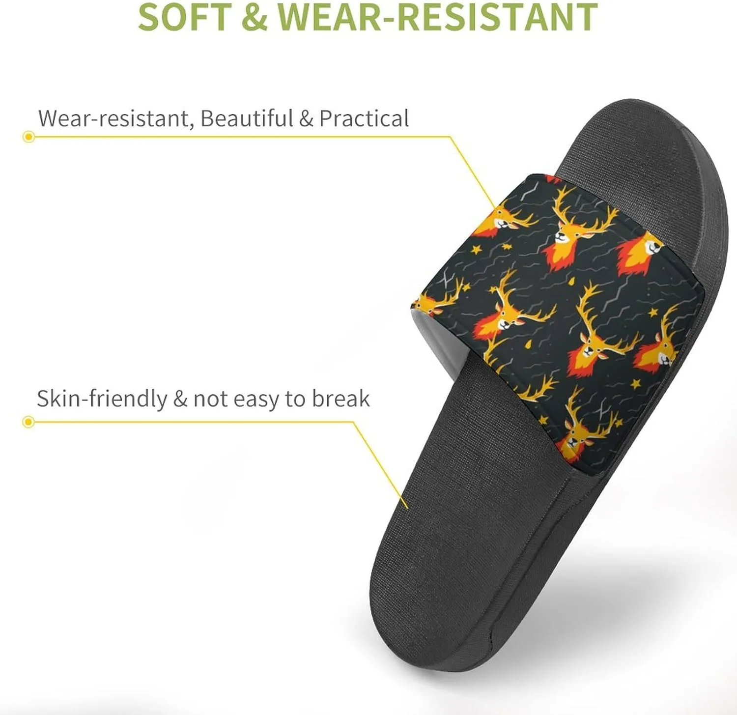 Thunder Deers Non Slip Slides Sandals for Women Men Quick Drying Shower Shoes for Bathroom Pool Beach