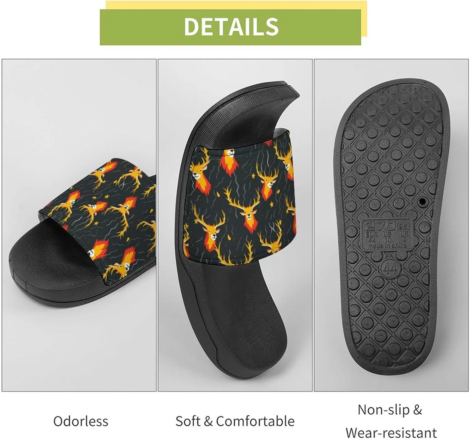 Thunder Deers Non Slip Slides Sandals for Women Men Quick Drying Shower Shoes for Bathroom Pool Beach