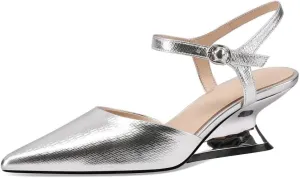 TinaCus Closed Pointed Toe Genuine Leather Handmade Strap Buckle Unique Mid Heels Women's Sandals