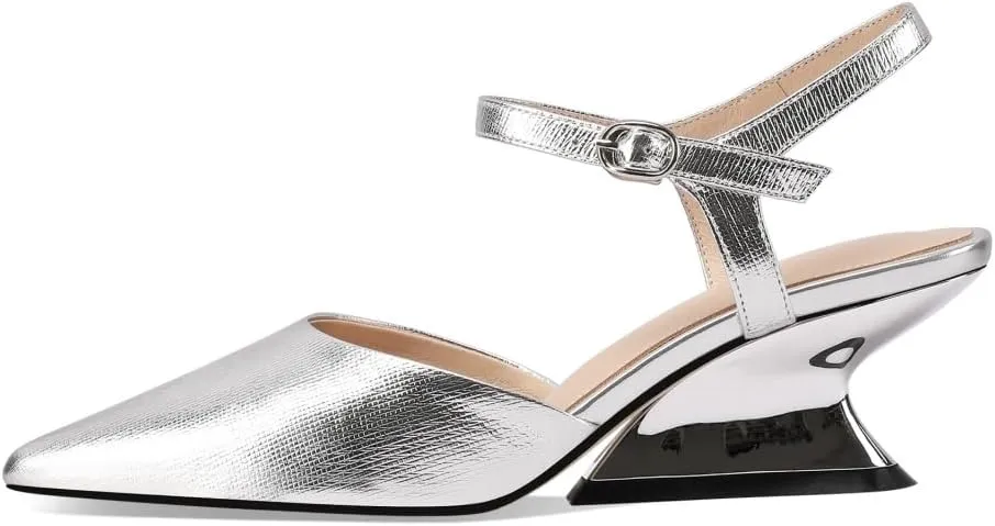 TinaCus Closed Pointed Toe Genuine Leather Handmade Strap Buckle Unique Mid Heels Women's Sandals