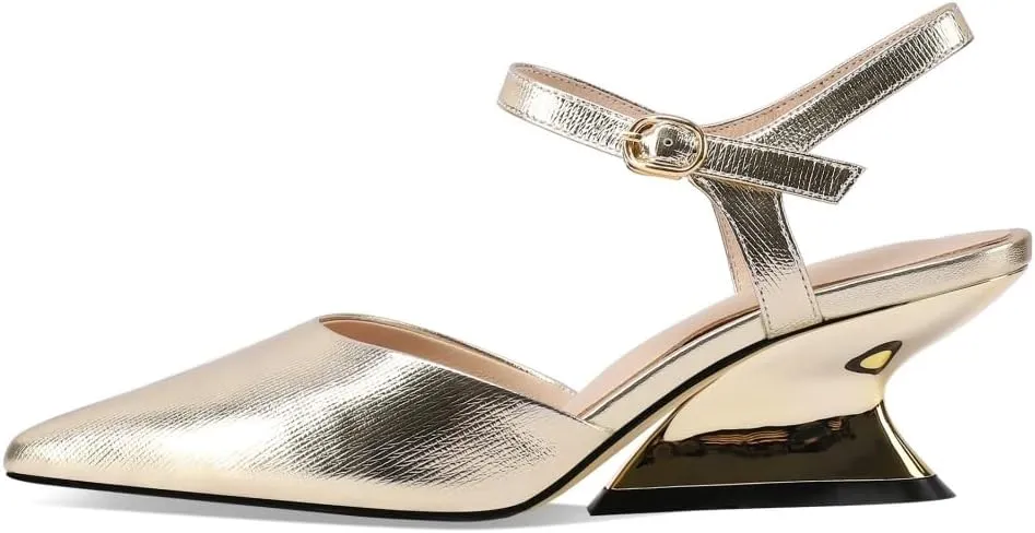 TinaCus Closed Pointed Toe Genuine Leather Handmade Strap Buckle Unique Mid Heels Women's Sandals